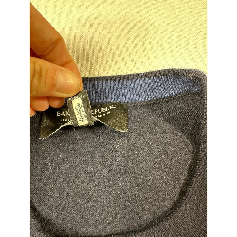 Banana Republic Mens Italian Merino Wool Crewneck Sweater Preppy Navy Blue L‎